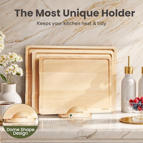 SMIRLY Cutting Boards for Kitchen, 3 Piece Birch Cutting Board with Stand