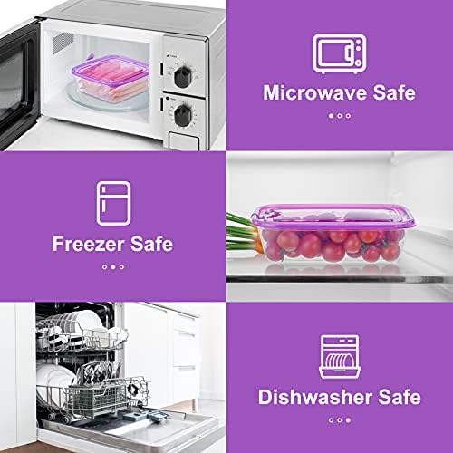 KIGI Food Containers with Lids, BPA Free Plastic, Clear & Stackable, Reusable Plastic Containers with Snap-on Lids for Leftovers, Microwave & Freezer Safe (2.5 Cup 6 PACK)