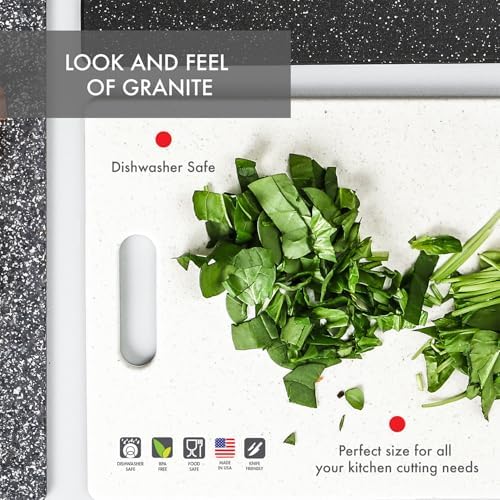 Dexas Grippboard Poly Cutting Board in Oatmeal Granite, 11 x 14.5 Inch Non-Slip Kitchen Cutting Board with Rubber Feet, Dishwasher Safe BPA-Free Chopping Board Made in USA