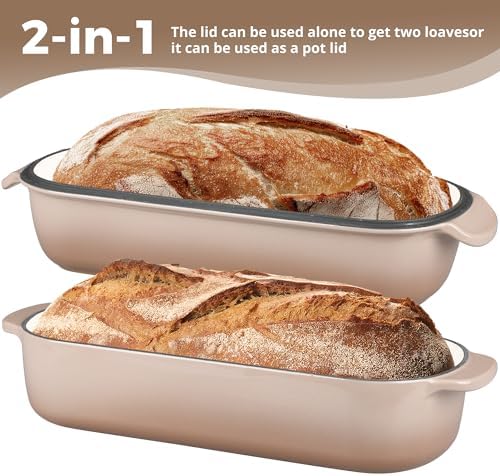 EDGING CASTING Enameled Cast Iron Loaf Pan with Lid, Bread pan, Dutch Oven Bread pan for Homemade Sourdough Bread Baking, 12.5x5.5 inch, 5qt, Mocha