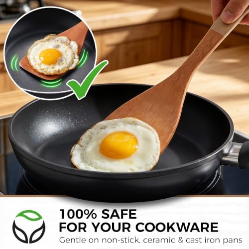 2Pcs Wooden Spatula for Cooking Kitchen Long Handle Spatula Set for Mother