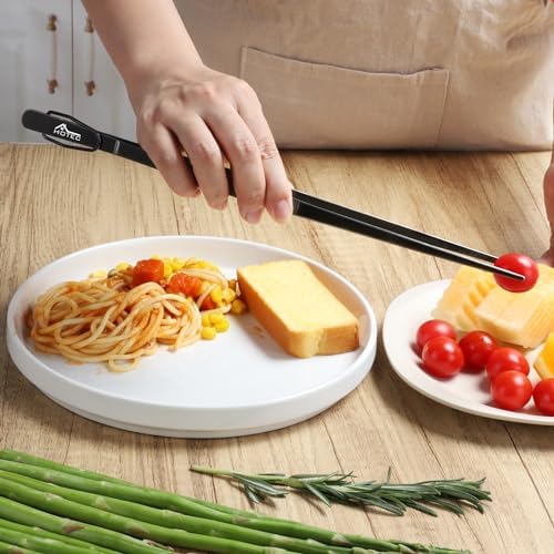 HOTEC Kitchen Tweezers Stainless Steel Cooking Tweezers 2 Pcs-12", Black