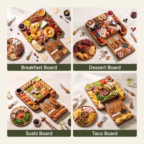 SMIRLY Charcuterie Board Set with Serving Accessories, Bamboo Brown