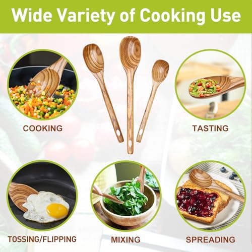 3 Pcs Non Toxic Wood Serving Spoons Set for Cooking Mixing Kitchen Utensils
