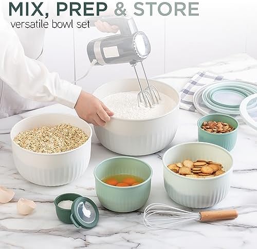 COOK WITH COLOR Prep Bowls with Lids- Wide and Deep Nesting Plastic Small Mixing Bowl Set with Lids, 12 Piece Set - Deep Bowls, Green