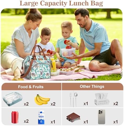 LOKASS Lunch Bag Insulated Lunch Box Wide-Open Lunch Tote Bag Large Drinks Holder Durable Nylon Snacks Organizer with Removable Shoulder Strap for Women Men Adults Work Outdoor,Sloth
