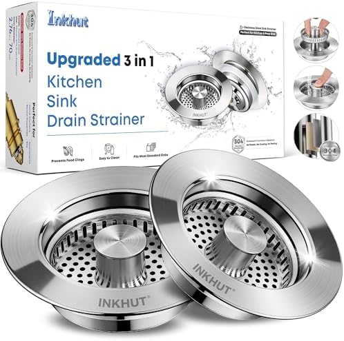 Upgraded 3 in 1 Kitchen Sink Drain Strainer (Silver-2Pack)