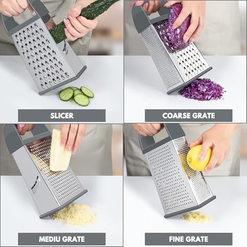 Cheese Grater With Container Box Grater Stainless Steel Kitchen Grey
