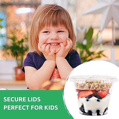 Aatriet 9 oz Clear Plastic Parfait Cups with Insert 3.25oz & Flat Lids No Hole - (20 Sets) Yogurt Fruit Parfait Cups for Kids, for Dips and Veggies, Take Away Breakfast and Snacks. No Leaking