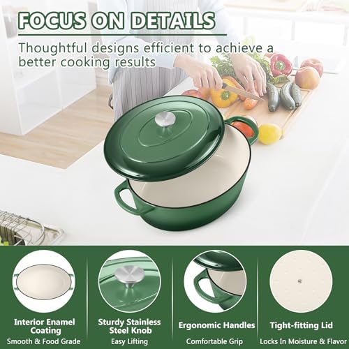TeamFar 7QT Oval Dutch Oven, Enameled Cast Iron Dutch Oven Pot with Lid