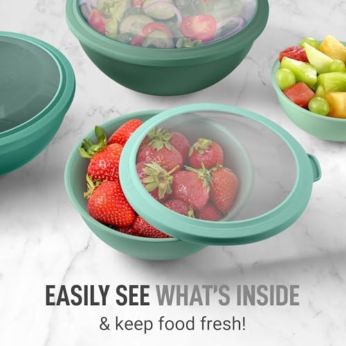 Zulay Kitchen 12-Piece Plastic Mixing Bowl Set - Colorful Nesting Bowls with Lids - Microwave & Freezer Safe (Teal Ombre)