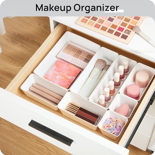 Vtopmart 44 PCS Plastic Drawer Organizer Set, Vanity Organizer Trays, White