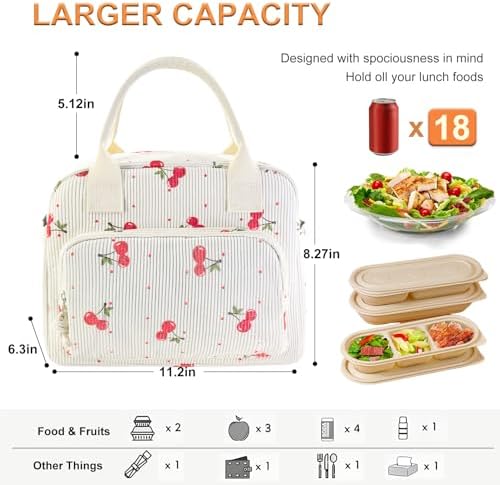 Mziart Lunch Box for Women Men, Cute Cherry Lunch Bag Large Leakproof Thermal Lunchbox Cooler Tote Bags with Adjustable Strap for Work Picnic Travel Beach