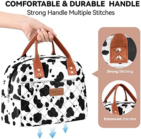 HOMESPON Insulated Lunch Bag for Women Men Adults Lunch Tote with Front Pocket Lunch Box Container Cooler Bag for Work Picnic (Dairy Cow)