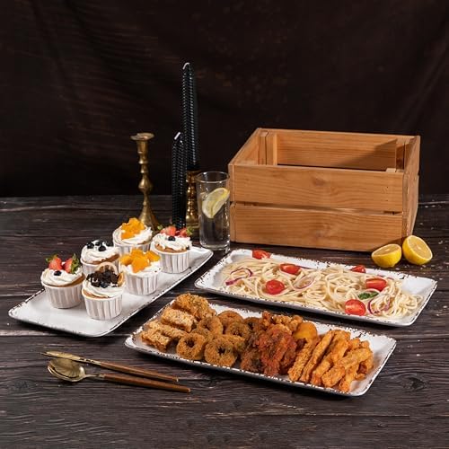 Farmhouse Rustic 14" x 7" White Serving platter/Tray, Set of 4