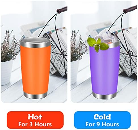 VEGOND 20oz Tumbler with Lid and Straw Stainless Steel Tumbler Cup Bulk Vacuum Insulated Double Wall Travel Coffee Mug Powder Coated Coffee Cup, Orange, 6 Pack