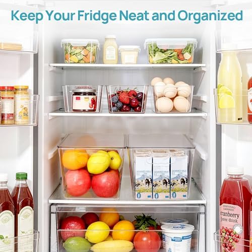 Vtopmart 8 Pack Clear Storage Bins with Lid Set for Pantry Organizer