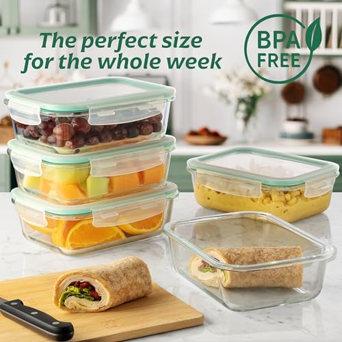 Fusion Gourmet - 8 Pack 35 oz Glass Containers - Airtight, Microwave, Oven