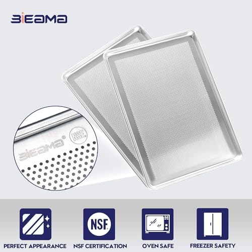BIEAMA 6 Pack Full Size 18" x 26" Aluminum Baking Sheet Pan Perforated, Commercial Bakery Equipment Cookie Sheets, NSF Approved Baking Tray
