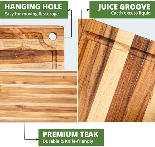 BEEFURNI Teak Wood Board with Juice Groove & Hanging Hole (14x10x0.6")