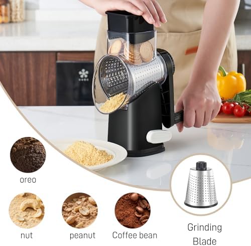 Weltonhm 4 in 1 Large Rotary Cheese Grater Hand Crank (Black 4 Graters)