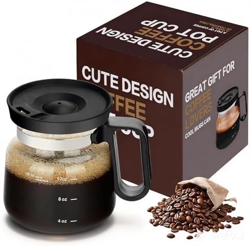 16 Oz Coffee Pot Mug,Mini Coffee Pot Cup,with Spill Proof Lid Heatproof Glass Mug Large Capacity ideal Gift for Coffee Lovers (1pcs)