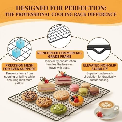 Cooling Rack Set of 1, 10" x 16" No Warp Heavy Duty Stainless Steel Baking Rack - Fits Half Sheet Pan, Oven Safe 575°F,for Baking, Roasting & Dehydrating, Dishwasher Safe