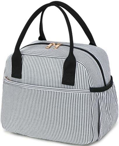CAMTOP Lunch Box for Women Men Insulated Lunch Bag Lunch Tote Bag Leakproof Thermal Cooler Large Capacity for Travel Work School Picnic (Black white stripes)