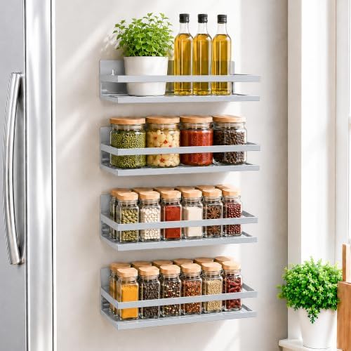 SMRCAD Magnetic Spice Rack 4-Pack – Heavy-Duty, Rust-Resistant