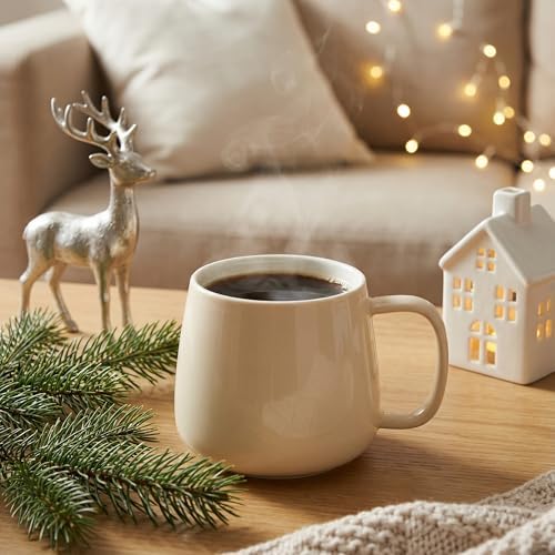 Teocera Coffee Mugs Set of 4-12oz Chip-Resistant Ceramic Cups with Ergonomic Handle | Dishwasher & Microwave Safe Cream Mugs | Keeps Beverage Hot, Perfect for Family Kitchen & Holiday Gifts