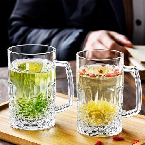 27 OZ Beer Stein Mugs, German Clear Large Tall Beer Glasses With Handle for Men, Set of 2