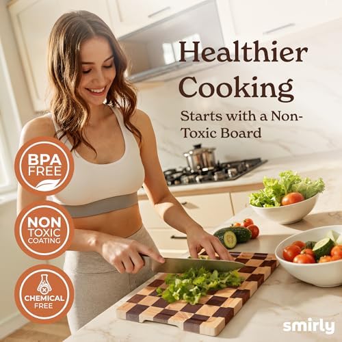 SMIRLY Cutting Board for Kitchen, 3 Pcs Rubberwood Cutting Board with Stand