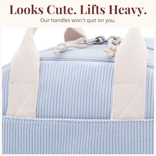 LOVELYWIND Lunch Box for Women, Blue Corduroy Insulated Lunch Bag