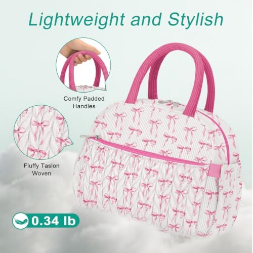 Coobiiya Cotton Quilted Lunch Bag,Cute Insulated Puffer Lunch Box for Women