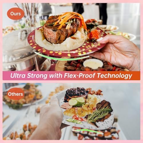 Red and Gold Paper Plates Napkins Party Supplies,Serves 35 Guests