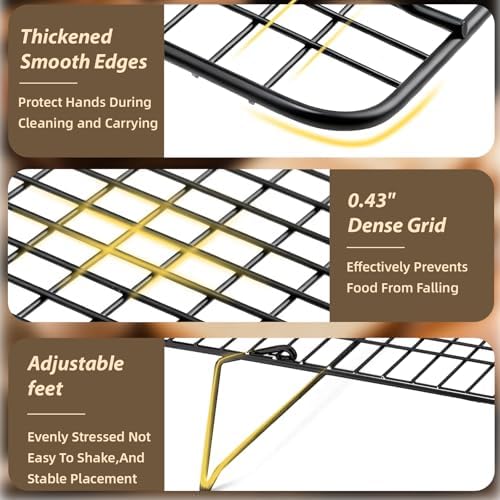 Pleafind 3 Pieces Stackable Cooling Rack - 16 x 10 Inch Wire Rack, 0.43" Dense-Grid Cooling Racks for Cooking, Baking, Roasting, Grilling, Oven and Dishwasher Safe, Black