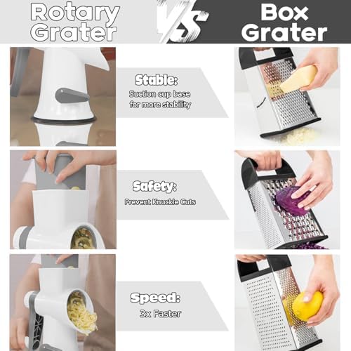 Cheese Grater with Handle,Multifunctional Rotary Cheese Grater