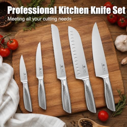 imarku 15PCS White Knife Set, High Carbon Stainless Steel with Sharpener