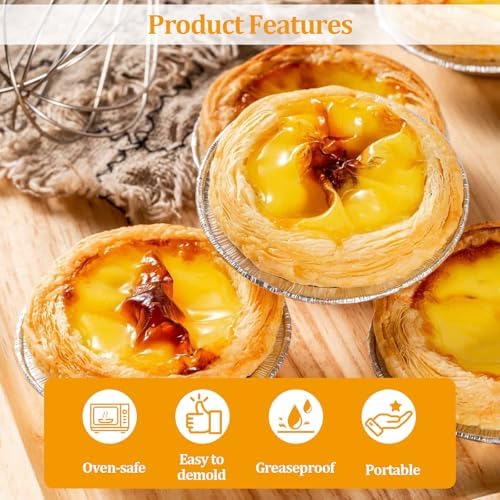 Disposable Aluminum Foil Tart,100 Pack Mini Pie Tins,Pie Pans for Baking Personal Mini Pies,Round Pie Tart Small Tin Foil Pans