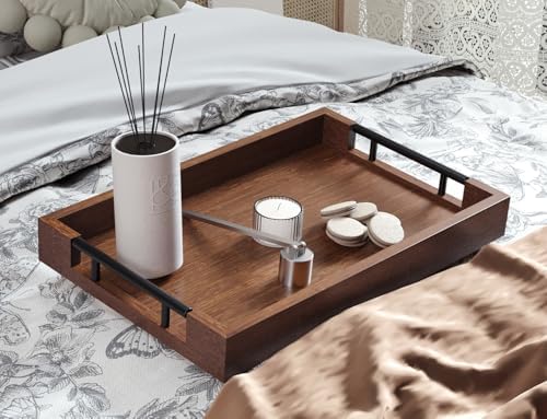 Fibogollo Bamboo Serving Trays with Metal Handles,Medium(Brown)