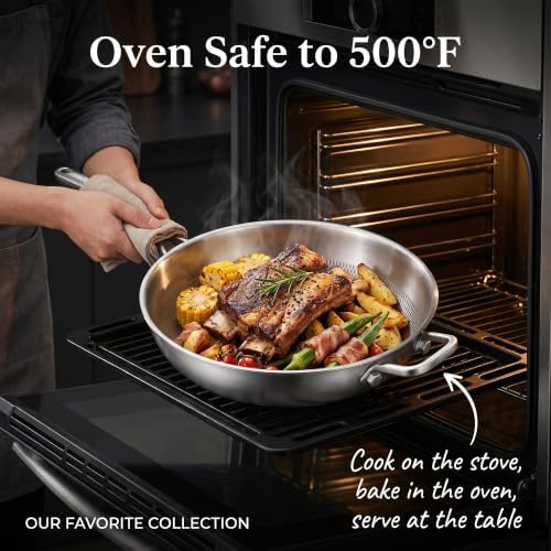 Titanium Wok Pan with Lid – 12" Non-Toxic PFAS-Free Woks & Stir-fry Pans, Tri-Ply Titanium & Stainless Steel, Induction & Dishwasher Safe