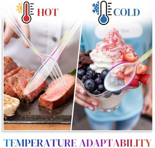 WDF 180 PCS Rainbow Plastic Silverware - Clear Colorful Cutlery Disposable Heavy Duty Include 60 Forks, 60 Knives and 60 Spoons - Colorful Disposable Utensils for Trolls Party/Birthday Party/Wedding