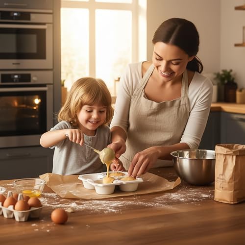 Hiceeden 2 Pack 4-Cup Ceramic Muffin Pan, Nonstick Muffin Tin with Handle, Ceramic Cupcake Baking Pans with Embossed Pattern for Muffin, Cupcake, White, 7.5" x 7" x 1.6"