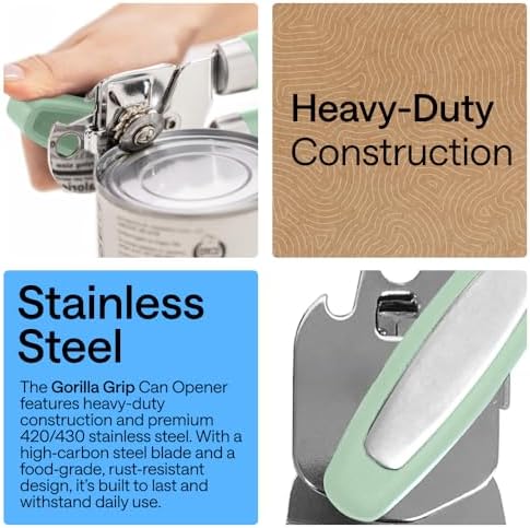 GORILLA GRIP Upgraded Model Stainless Steel Manual Can Opener, Mint
