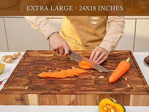 AZRHOM Acacia End Grain Wood Cutting Board 24x18x2 In Thick Butcher Block