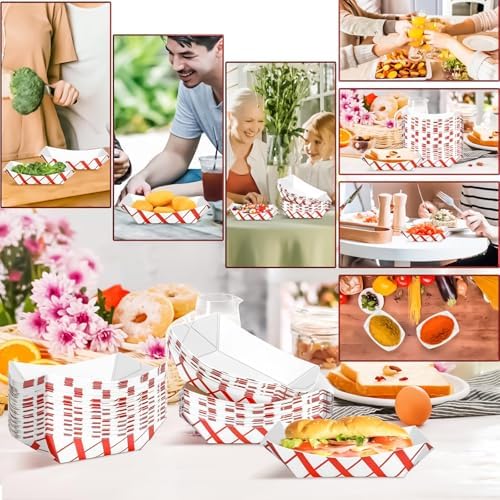 100 Pack 2Lb Paper Food Boat Trays Disposable Paper Boat Plate Containers, Kraft Food Serving Tray Boats Baskets Bowls for Snack Popcorn Dessert BBQ Hot Dog Sandwich Burger Taco Fries Nacho