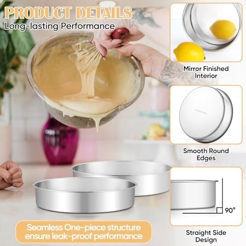 TeamFar 9 Inch Cake Pan Set of 2, Stainless Steel Round Cake Baking Pan