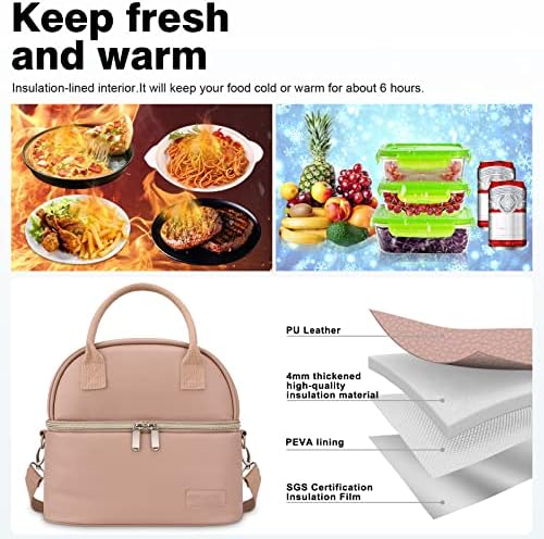 BALORAY Lunch Bag for Women Men Adult Lunch Box (Pink with strap), L