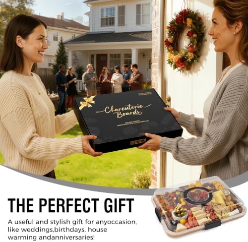 Renmxj Portable Charcuterie Boards with Lid, Cheese, Veggie & Snack Tray