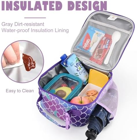 CaCTOUR Lunch Box Kids,Premium Insulated Lunch Bag for Girls Boys,Soft Bag Mini Cooler Back to School Thermal Reusable Lunch Bag for Work School Picnic (Mermaid)